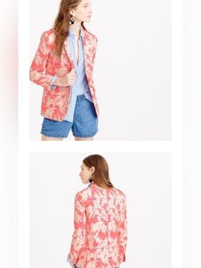 J. Crew Coral and Cream Palm-Print Blazer Jacket